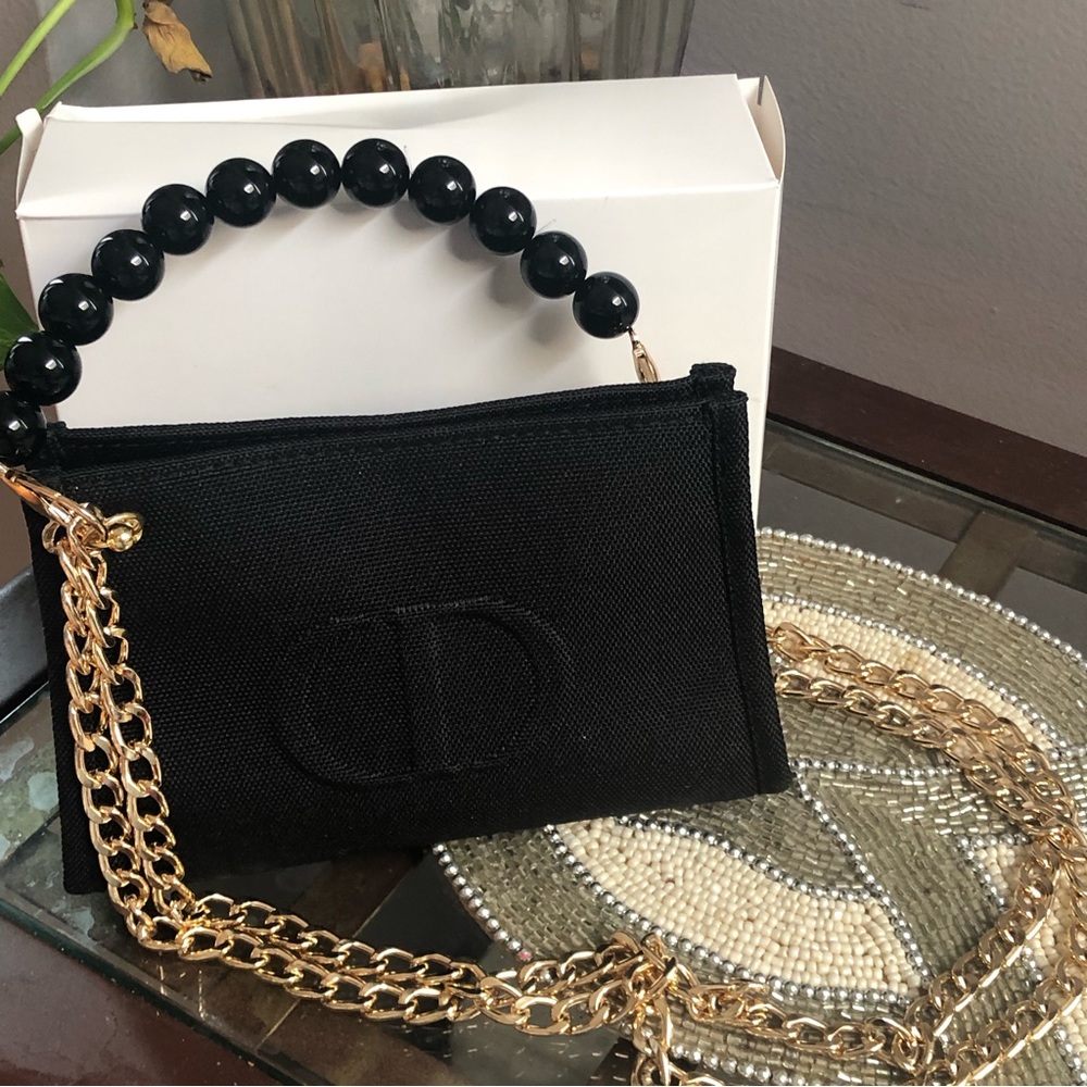 Black Christian dior makeup pouch with chain/pearl - Picture 7 of 14